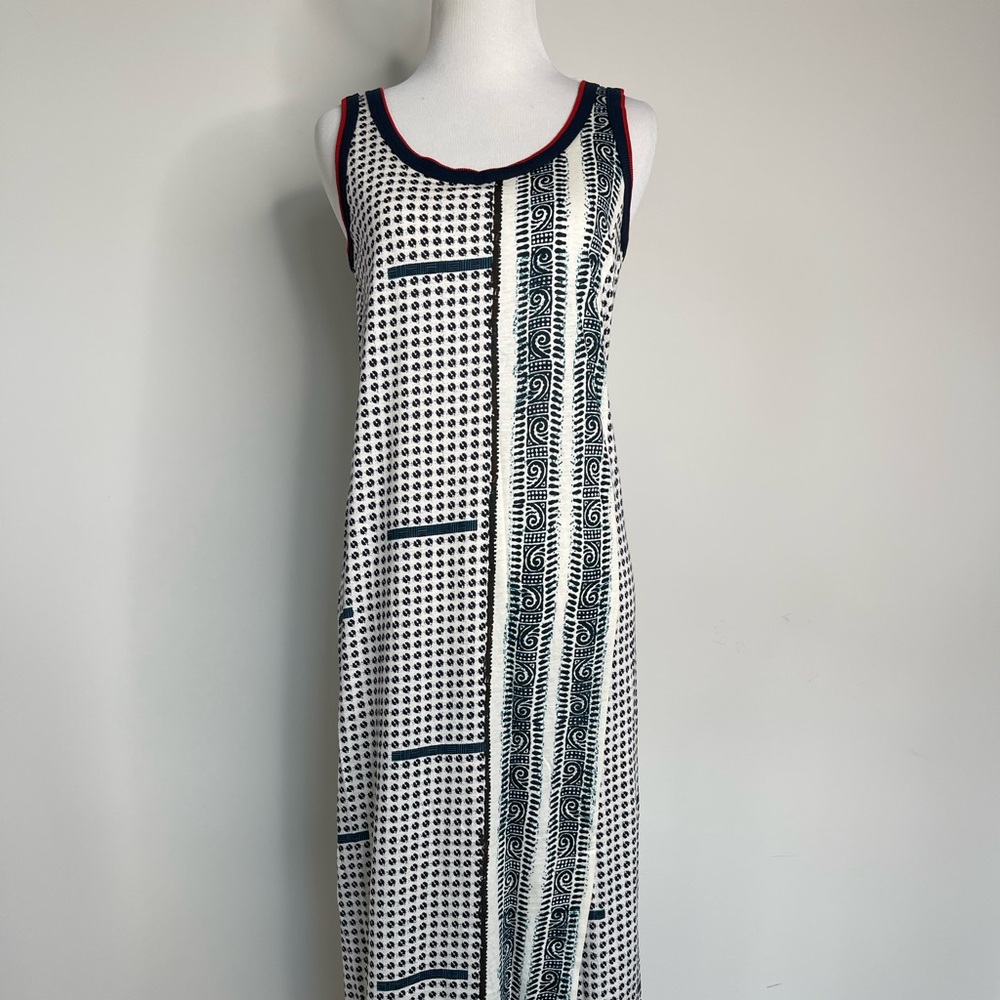 FUZZI geometric tribal print 100% cotton lightweight maxi slip summer dress
